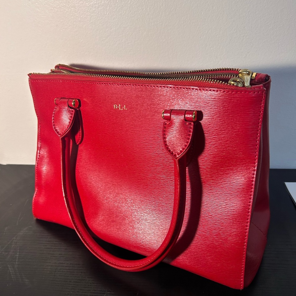 Ralph Lauren Red Leather Tote Bag